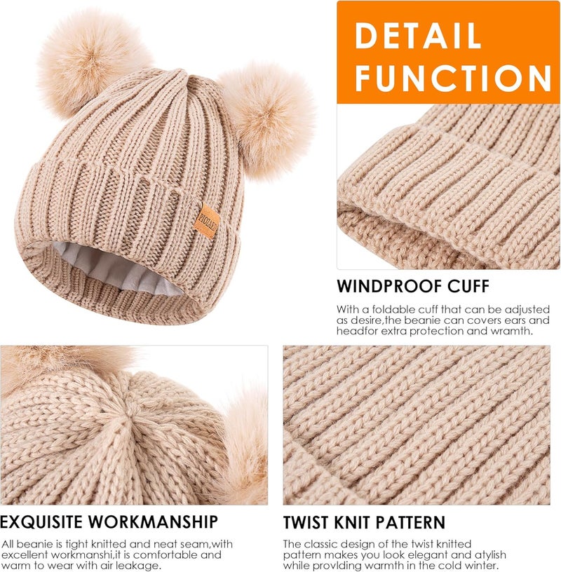 PIOZAED Women's Winter Warm Knit Beanie with Faux Fur Pom Skull Cap Cozy Fleece Lined Hat for Women - Image 3